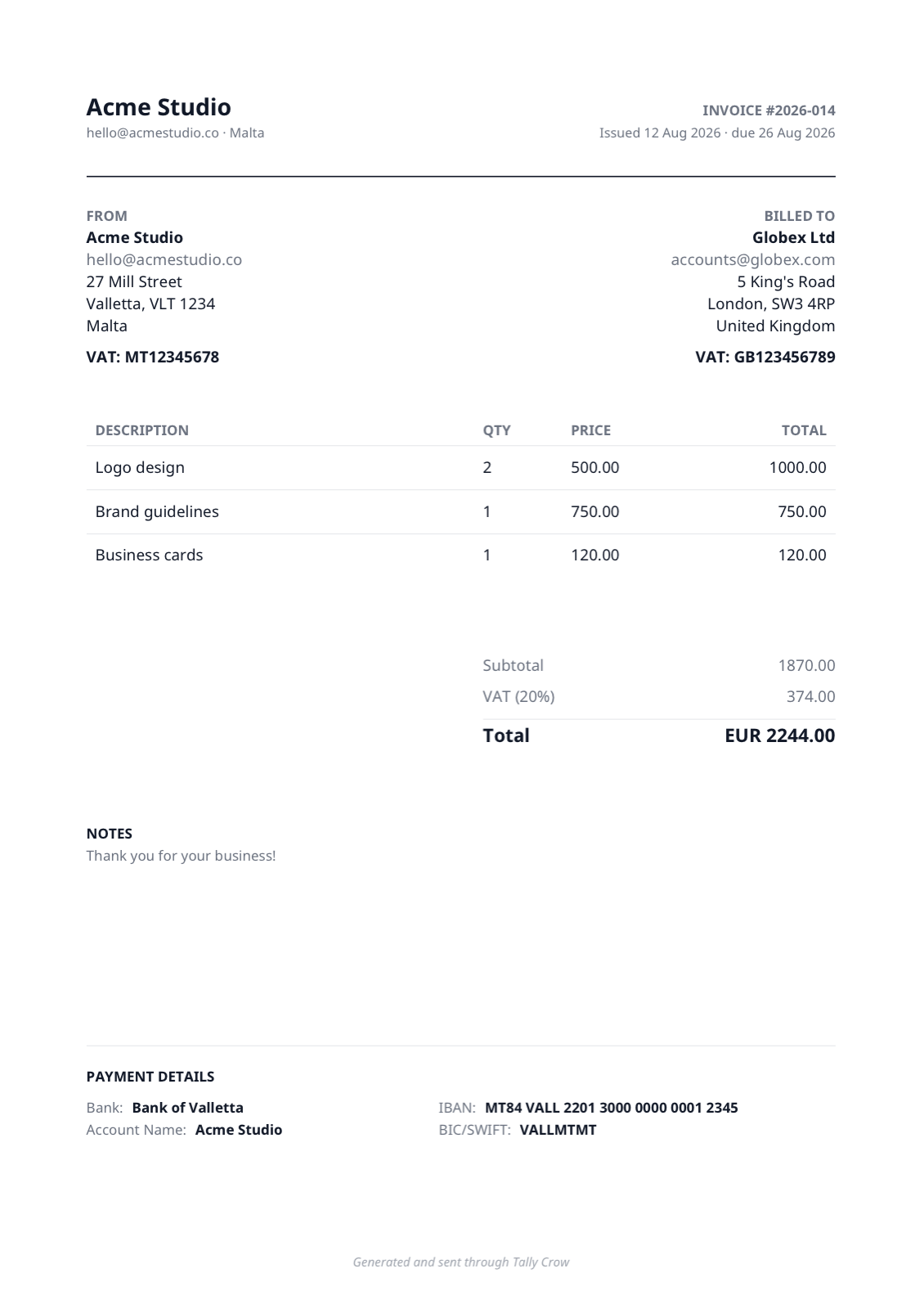 Minimal invoice design